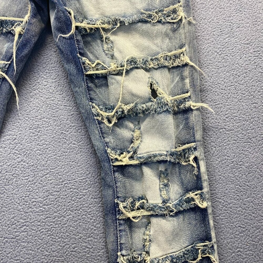 SPARK PREMIUM 29X38 Stretch Ripped Distressed Flare Fit Stacked Denim Jeans - Picture 13 of 14
